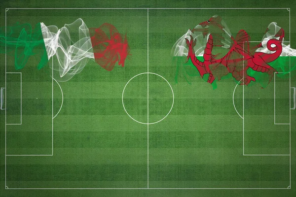 Italien Wales Fotboll Match Nationella Färger Nationella Flaggor Fotbollsplan Fotbollsmatch — Stockfoto