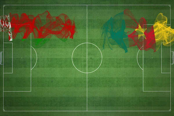 Fehéroroszország Cameroon Soccer Match Nemzeti Színek Nemzeti Zászlók Focipálya Focimeccs — Stock Fotó