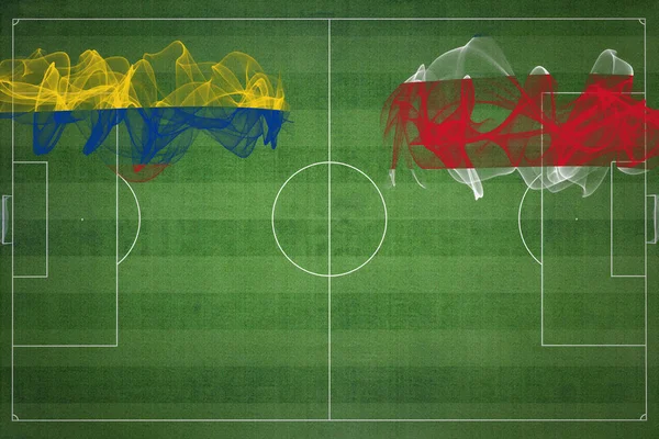 Colombia Costa Rica Fútbol Partido Colores Nacionales Banderas Nacionales Campo — Foto de Stock