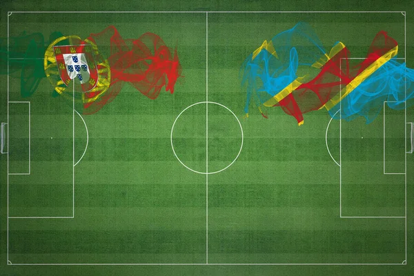 Portugalsko Kongo Soccer Match Národní Barvy Národní Vlajky Fotbalové Hřiště — Stock fotografie