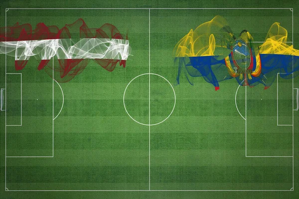 Lotyšsko Ekvádor Soccer Match Národní Barvy Národní Vlajky Fotbalové Hřiště — Stock fotografie