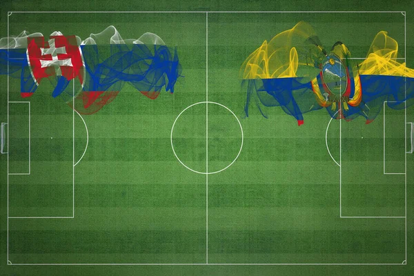 Slovensko Ekvádor Soccer Match Národní Barvy Národní Vlajky Fotbalové Hřiště — Stock fotografie