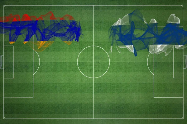 Армения Финляндия Футбольный Матч Национальные Цвета Национальные Флаги Футбольное Поле — стоковое фото