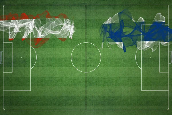 オーストリアVsフィンランドサッカーマッチ ナショナルカラー サッカー場 サッカーゲーム 競技コンセプト コピースペース — ストック写真