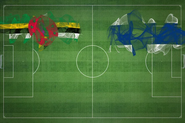 多米尼克对芬兰足球比赛 国家颜色 足球场 足球比赛 比赛理念 复制空间 — 图库照片