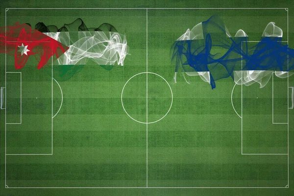 Jordanië Finland Voetbal Match Nationale Kleuren Nationale Vlaggen Voetbalveld Voetbalwedstrijd — Stockfoto