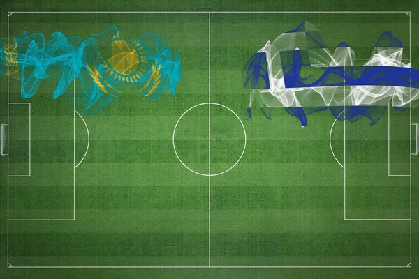 カザフスタンVsギリシャサッカーマッチ 国の色 サッカー場 サッカーゲーム 競争の概念 コピースペース — ストック写真