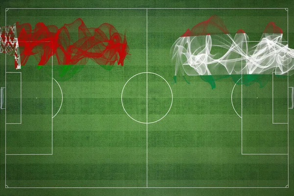 Wit Rusland Hongarije Voetbalwedstrijd Nationale Kleuren Nationale Vlaggen Voetbalveld Voetbalwedstrijd — Stockfoto