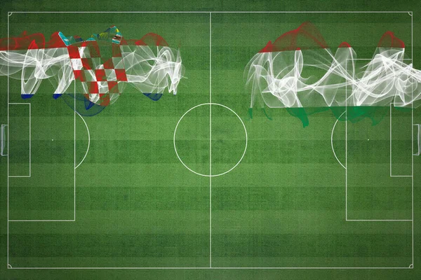 Kroatië Hongarije Voetbalwedstrijd Nationale Kleuren Nationale Vlaggen Voetbalveld Voetbalwedstrijd Competitie — Stockfoto