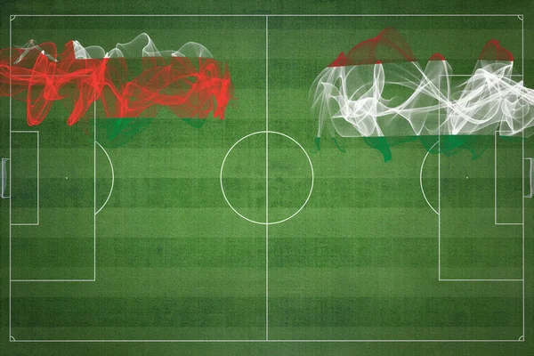 Oman Hongarije Voetbalwedstrijd Nationale Kleuren Nationale Vlaggen Voetbalveld Voetbalwedstrijd Competitie — Stockfoto