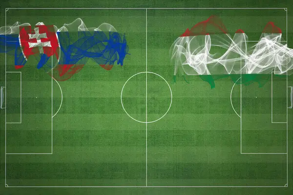 Slovensko Maďarsko Soccer Match Národní Barvy Národní Vlajky Fotbalové Hřiště — Stock fotografie