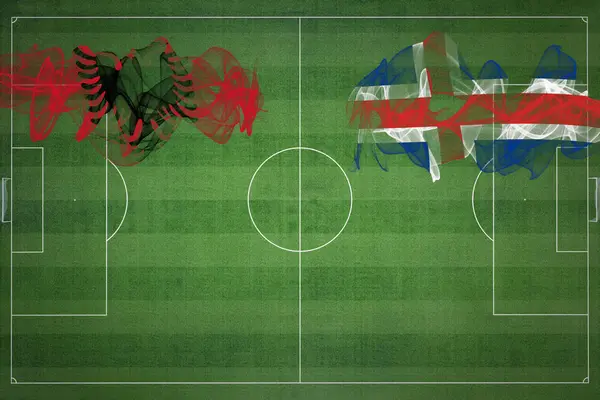 阿尔巴尼亚对冰岛足球比赛 国家颜色 足球场 足球比赛 竞赛概念 复制空间 — 图库照片