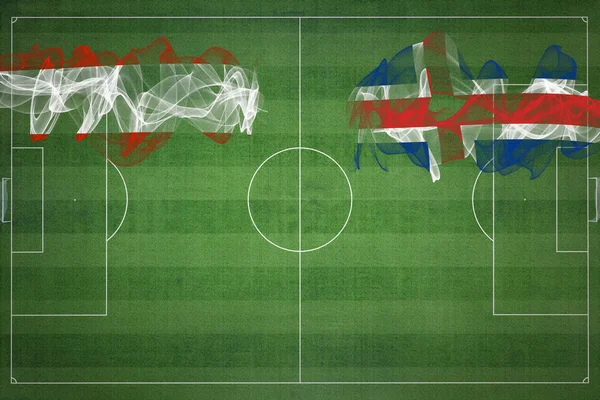 Austria Islandia Mecz Piłki Nożnej Kolory Narodowe Flagi Narodowe Boisko — Zdjęcie stockowe