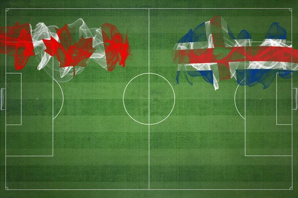 Kanada Islandia Mecz Piłki Nożnej Kolory Narodowe Flagi Narodowe Boisko — Zdjęcie stockowe