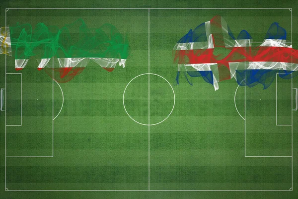 Czeczenia Islandia Mecz Piłki Nożnej Kolory Narodowe Flagi Narodowe Boisko — Zdjęcie stockowe