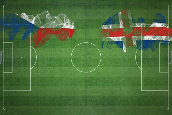 捷克共和国对冰岛足球比赛 国家颜色 足球场 足球比赛 竞赛概念 复制空间 — 图库照片
