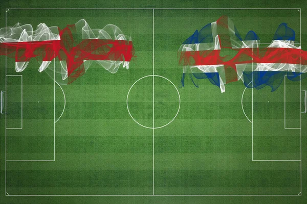 Anglia Islandia Mecz Piłki Nożnej Kolory Narodowe Flagi Narodowe Boisko — Zdjęcie stockowe
