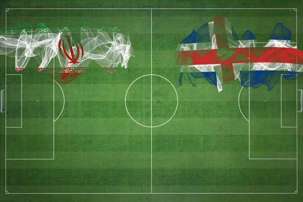 伊朗对冰岛足球比赛 国家颜色 足球场 足球比赛 比赛理念 复制空间 — 图库照片