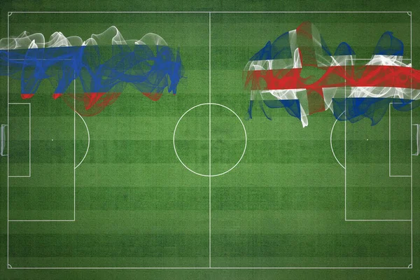 Rússia Islândia Soccer Match Cores Nacionais Bandeiras Nacionais Campo Futebol — Fotografia de Stock