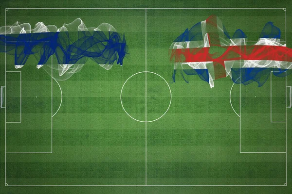 泰国对冰岛足球比赛 国家颜色 足球场 足球比赛 比赛理念 复制空间 — 图库照片