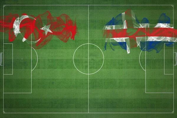 Turquia Islândia Soccer Match Cores Nacionais Bandeiras Nacionais Campo Futebol — Fotografia de Stock