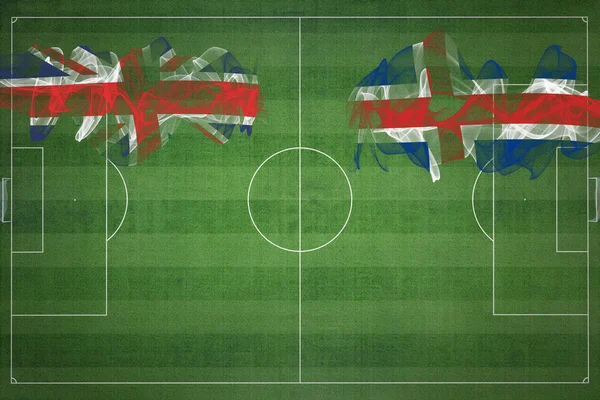 Zjednoczone Królestwo Islandia Mecz Piłki Nożnej Kolory Narodowe Flagi Narodowe — Zdjęcie stockowe