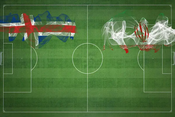 Islândia Irã Soccer Match Cores Nacionais Bandeiras Nacionais Campo Futebol — Fotografia de Stock
