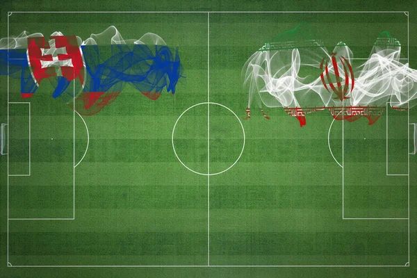 Slovensko Írán Soccer Match Národní Barvy Národní Vlajky Fotbalové Hřiště — Stock fotografie