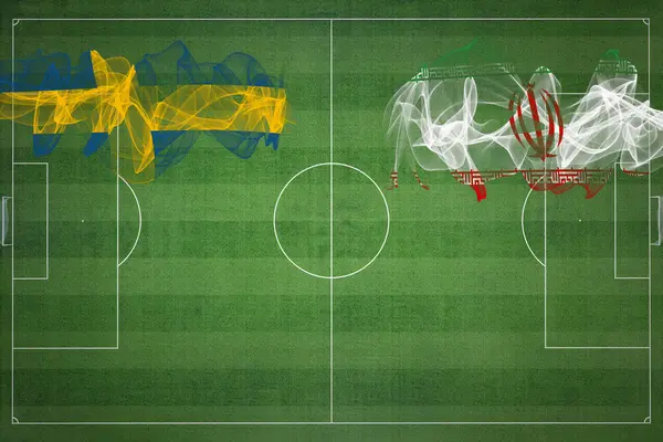 Zweden Iran Voetbal Match Nationale Kleuren Nationale Vlaggen Voetbalveld Voetbalwedstrijd — Stockfoto
