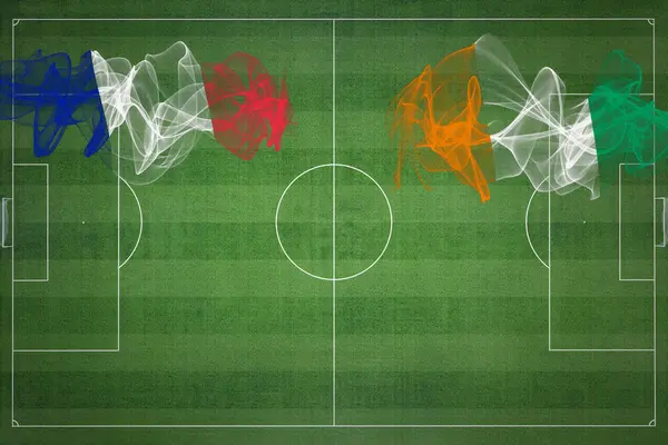 Franciaország Elefántcsontpart Soccer Match Nemzeti Színek Nemzeti Zászlók Focipálya Labdarúgó — Stock Fotó