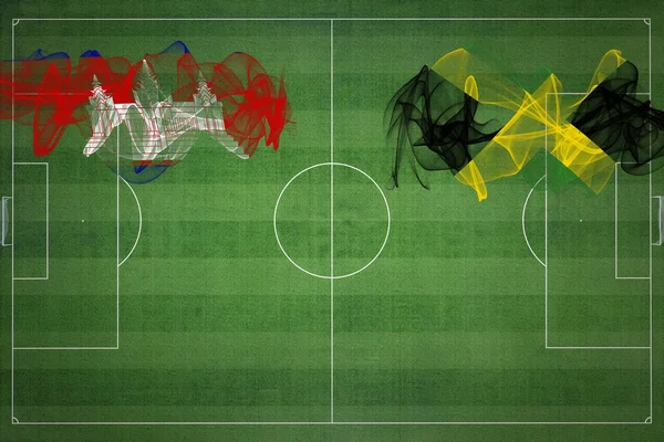 Матч Между Сборными Камбоджи Ямайки Национальные Цвета Национальные Флаги Футбольное — стоковое фото