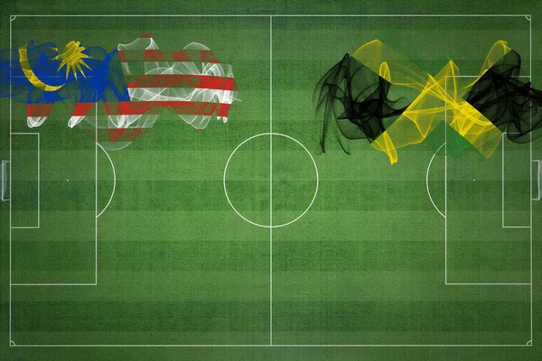 Malaysia Jamaika Fußballspiel Nationalfarben Nationalflaggen Fußballplatz Fußballspiel Wettbewerbskonzept Kopierraum — Stockfoto