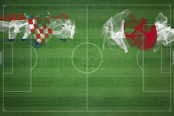 Kroatien Japan Fußballspiel Nationalfarben Nationalflaggen Fußballplatz Fußballspiel Wettbewerbskonzept Kopierraum — Stockfoto