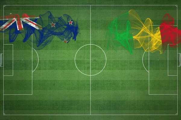 Nya Zeeland Mali Soccer Match Nationella Färger Nationella Flaggor Fotbollsplan — Stockfoto