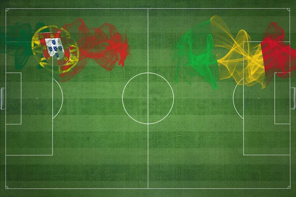 Portugal Mali Soccer Match Cores Nacionais Bandeiras Nacionais Campo Futebol — Fotografia de Stock