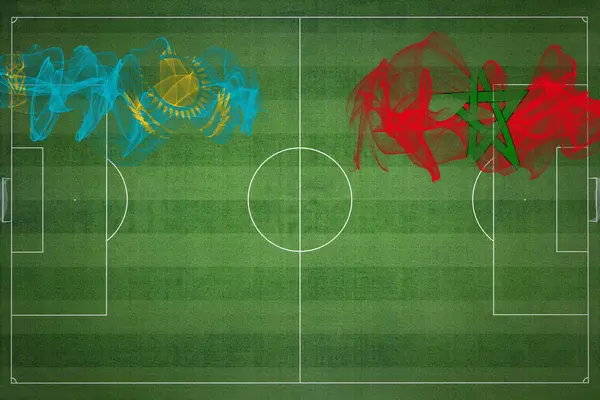 Kazahsztán Marokkó Labdarúgó Mérkőzés Nemzeti Színek Nemzeti Zászlók Focipálya Focimeccs — Stock Fotó