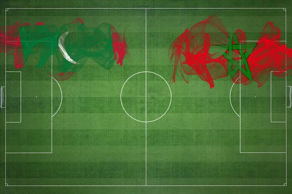 Maledivy Maroko Soccer Match Národní Barvy Národní Vlajky Fotbalové Hřiště — Stock fotografie