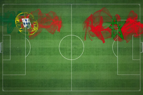 Portugal Marrocos Soccer Match Cores Nacionais Bandeiras Nacionais Campo Futebol — Fotografia de Stock