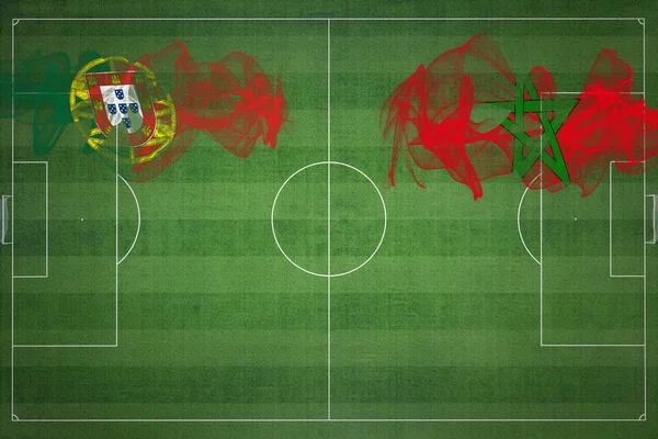Португалія Проти Марокко Футбольний Матч Національні Кольори Національні Прапори Футбольне — стокове фото