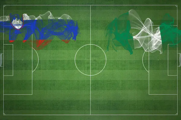 Slovinsko Nigérie Soccer Match Národní Barvy Národní Vlajky Fotbalové Hřiště — Stock fotografie