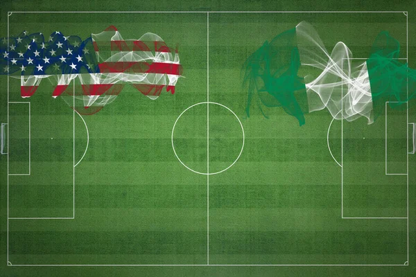 stock image United States vs Nigeria Soccer Match, national colors, national flags, soccer field, football game, Competition concept, Copy space