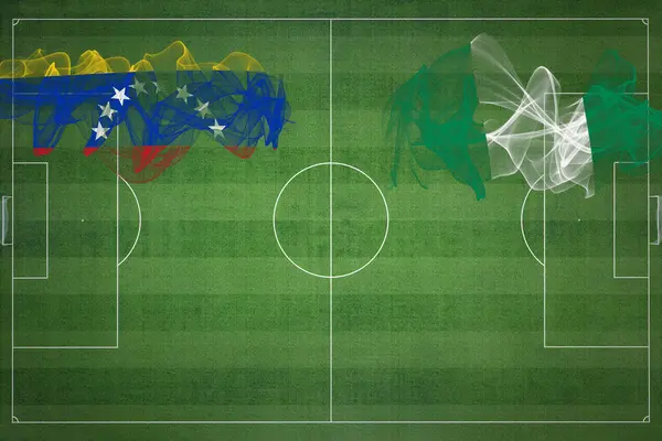 Wenezuela Nigeria Mecz Piłki Nożnej Kolory Narodowe Flagi Narodowe Boisko — Zdjęcie stockowe