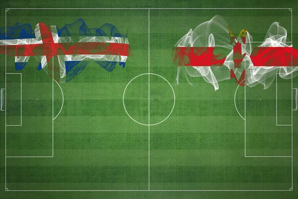 Islândia Irlanda Norte Soccer Match Cores Nacionais Bandeiras Nacionais Campo — Fotografia de Stock