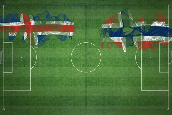 Islândia Noruega Soccer Match Cores Nacionais Bandeiras Nacionais Campo Futebol — Fotografia de Stock