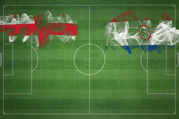 格鲁吉亚对巴拉圭足球比赛 国家颜色 足球场 足球比赛 竞赛概念 复制空间 — 图库照片