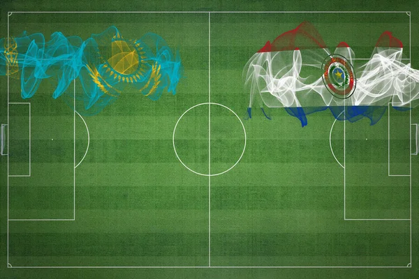 カザフスタンVsパラグアイサッカーマッチ 国の色 サッカー場 サッカーゲーム 競争の概念 コピースペース — ストック写真