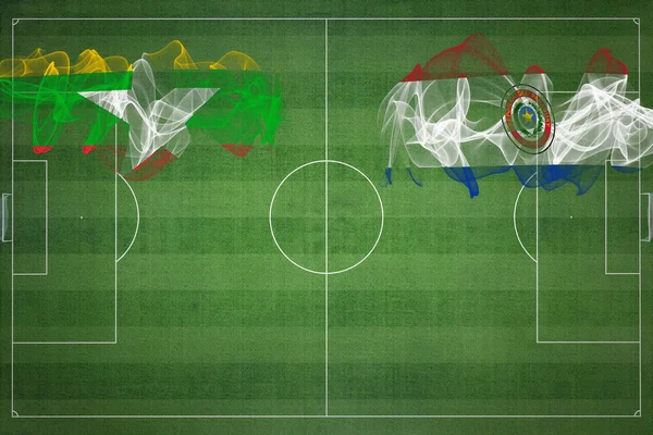 Mianmar Paraguay Soccer Match Nemzeti Színek Nemzeti Zászlók Focipálya Labdarúgó — Stock Fotó