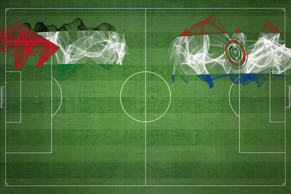 Палестина Парагвай Футбольный Матч Национальные Цвета Национальные Флаги Футбольное Поле — стоковое фото