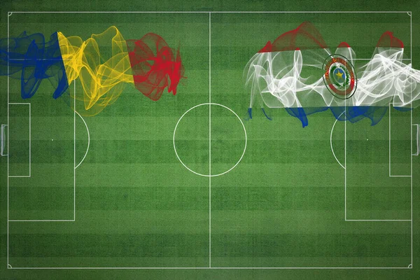 Románia Paraguay Soccer Match Nemzeti Színek Nemzeti Zászlók Focipálya Labdarúgó — Stock Fotó