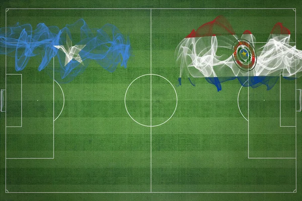 ソマリアVsパラグアイサッカーマッチ 国の色 サッカー場 サッカーゲーム 競争の概念 コピースペース — ストック写真